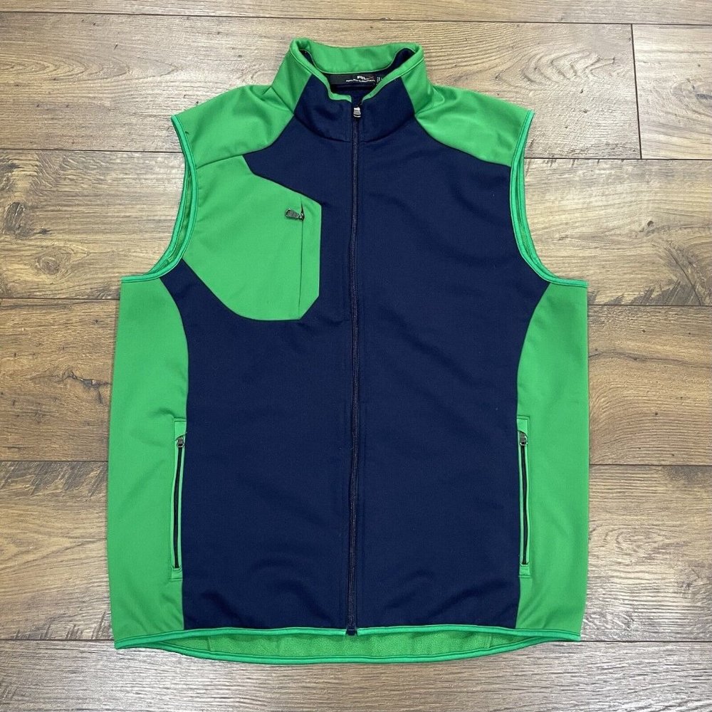 Ralph Lauren RLX Full Zip Vest Blue Green Pockets Active Golf Logo Layer Jacket